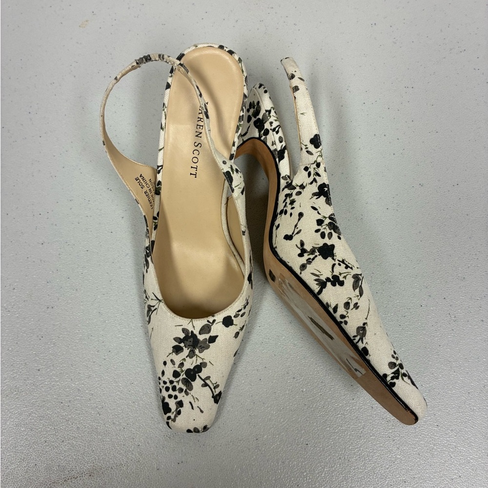 Karen Scott Women's Black and White Floral Slingback Heels